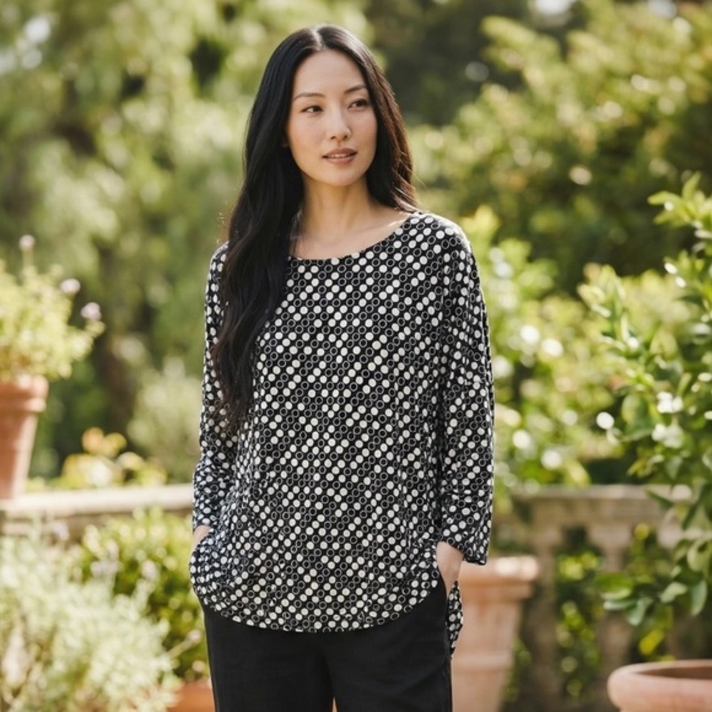 Chico’s Black White Polka Dot Pullover Tunic Top Blouse SZ 3 / US XL 16